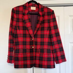 Pendleton Vintage Red Black Plaid Wool Blazer Size 8